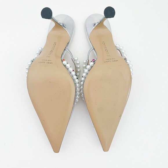 Mach & Mach Diamond of Elizabeth Imitation Pearl Pointed Toe Mule Crystals PVC - Picture 11 of 12